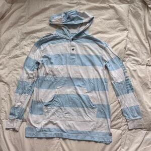 lakegirl Wide striped long sleeve shirt sz M hooded rhinestone logo beachy